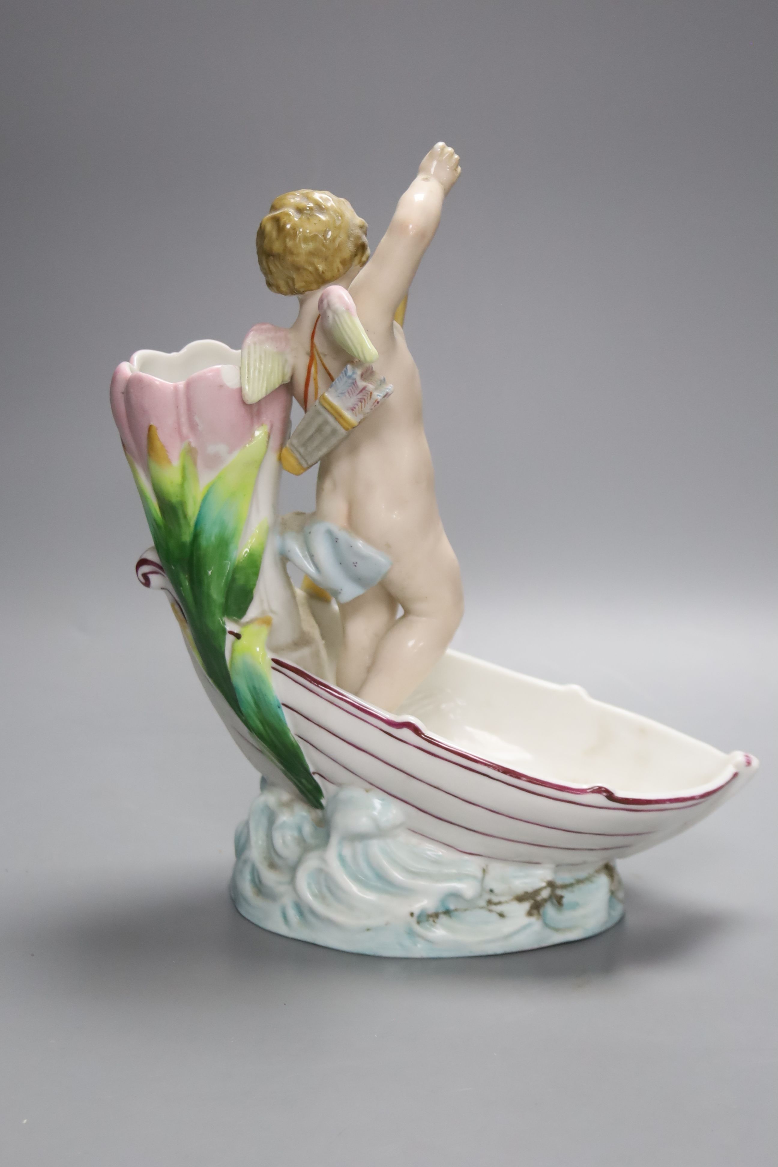 A Meissen style porcelain trinket box, a Royal Copenhagen vase, 9cm high, a cherub vase, 25cm high, and a pair of Chinese cloisonne enamel vases, 13cm high
